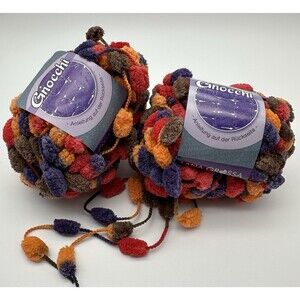 2 Skeins Lana Grossa Gnocchi Yarn 50g Orange Red Brown Pom Pom New Vintage